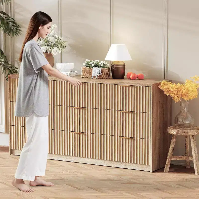 Modern Fluted 8/9-Drawer Dresser for Bedroom, Storage Organizer for Living Room, Hallway & Entryway, White/Black/Natural Oak