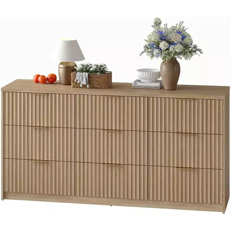 Modern Fluted 8/9-Drawer Dresser for Bedroom, Storage Organizer for Living Room, Hallway & Entryway, White/Black/Natural Oak
