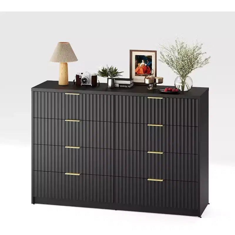 Modern Fluted 8/9-Drawer Dresser for Bedroom, Storage Organizer for Living Room, Hallway & Entryway, White/Black/Natural Oak