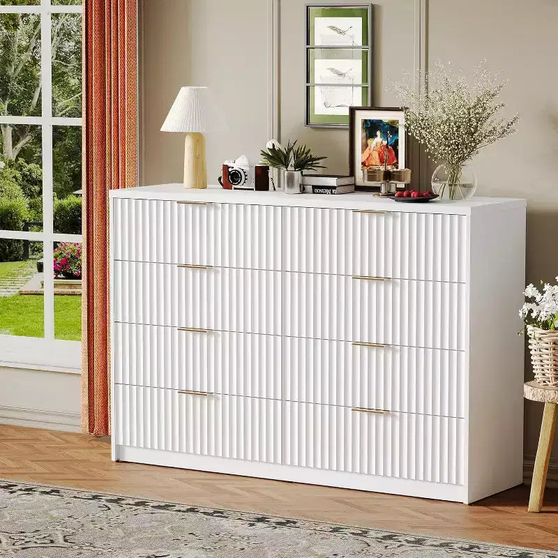 Modern Fluted 8/9-Drawer Dresser for Bedroom, Storage Organizer for Living Room, Hallway & Entryway, White/Black/Natural Oak