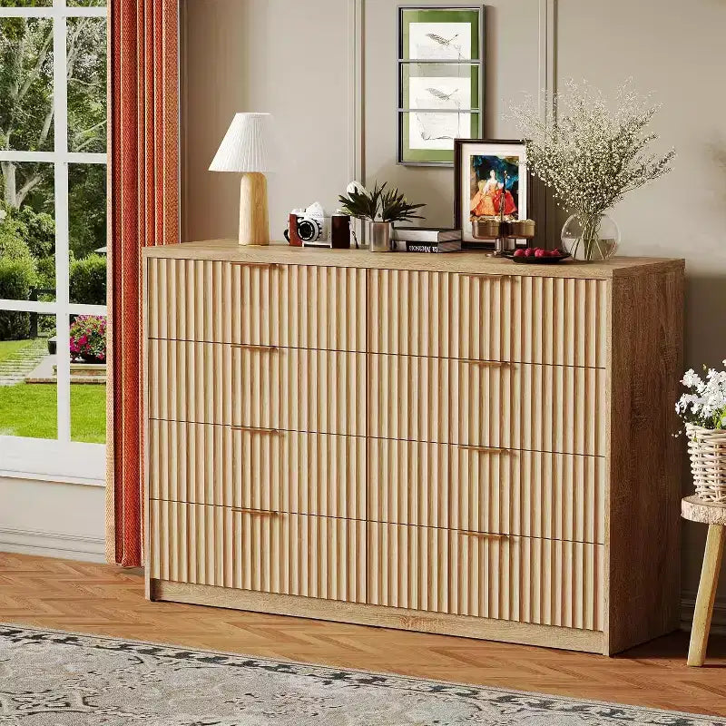 Modern Fluted 8/9-Drawer Dresser for Bedroom, Storage Organizer for Living Room, Hallway & Entryway, White/Black/Natural Oak