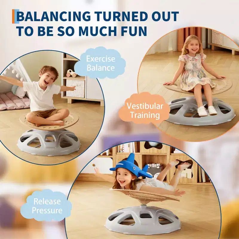 Kids Sensory Swivel Chair, Spinning Chair with Safety Handle & Non-Slip Base, Balance Training Chair for Body Coordination & Focus