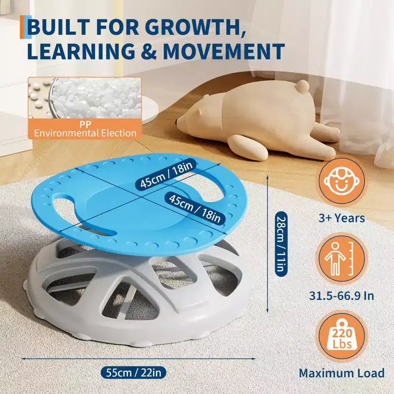 Kids Sensory Swivel Chair, Spinning Chair with Safety Handle & Non-Slip Base, Balance Training Chair for Body Coordination & Focus