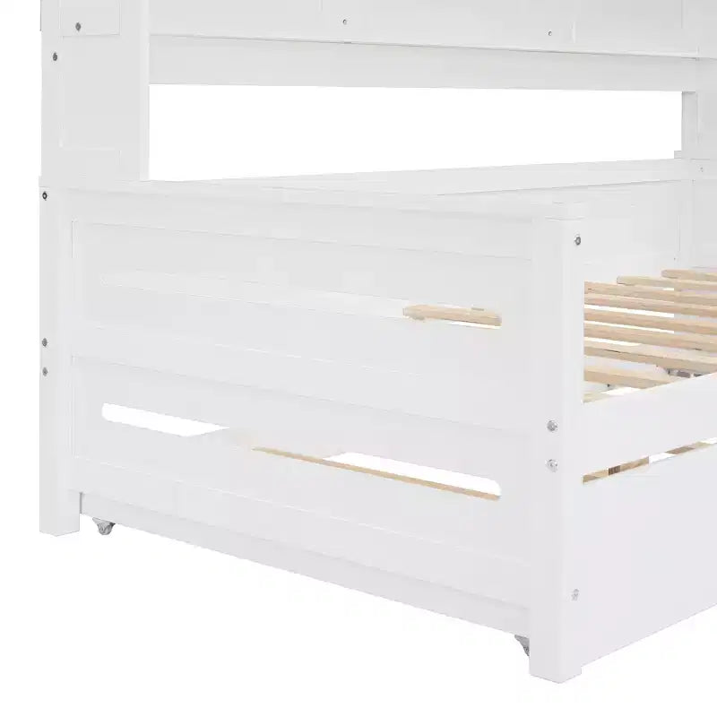 Twin/Full Daybed with Storage Bookcase and Trundle, Wooden Day Bed with Storage Cabinets & Shelves