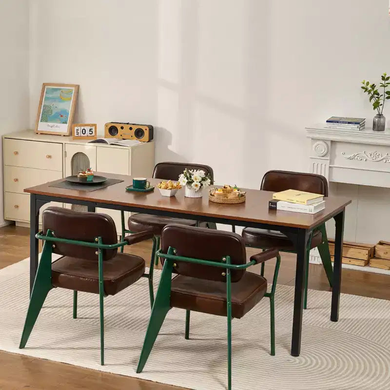 Rectangle Dining Table, 71" Length Large Wood Table for 6-8 Person, Farmhouse Dinner Table with Iron Legs, Brown