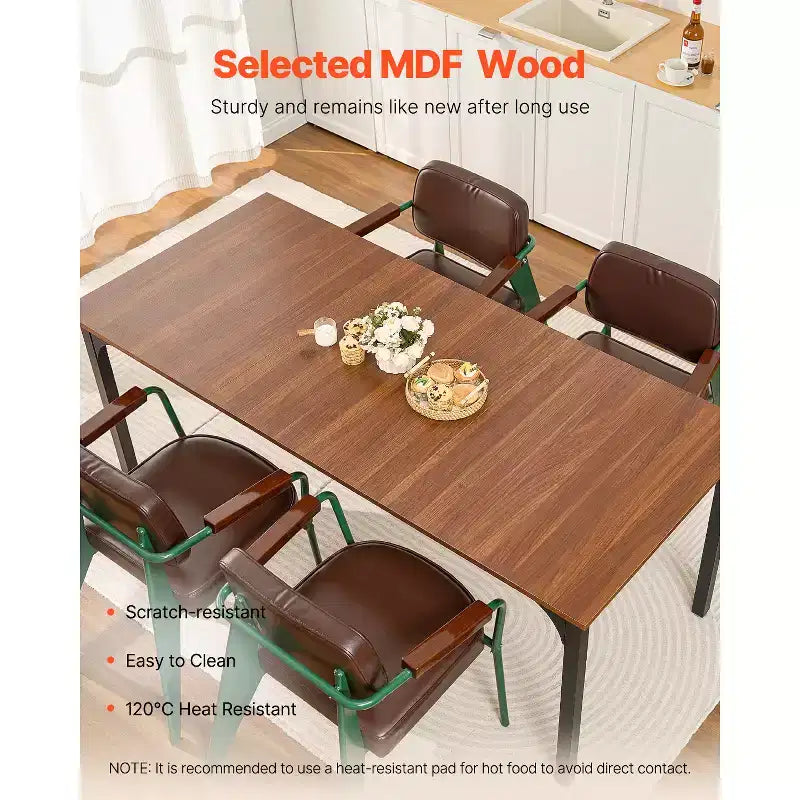 Rectangle Dining Table, 71" Length Large Wood Table for 6-8 Person, Farmhouse Dinner Table with Iron Legs, Brown