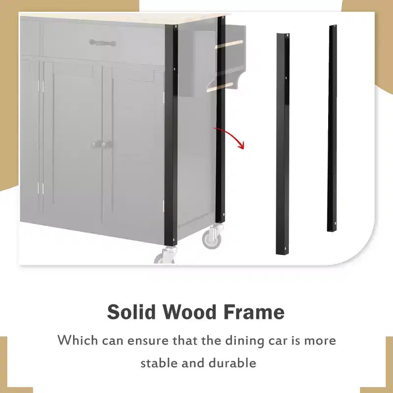 Kitchen Island Cart with Solid Wood Top and Locking Wheels, 54.3 Inch Width, 4 Door Cabinet and Two Drawers, Spice Rack, Black
