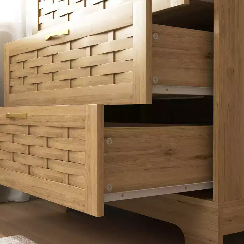 4-Drawer Dresser with Woven Wood Top, Gold Handles and Acrylic Door