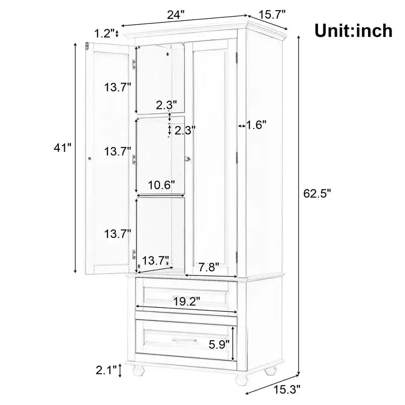 Tall Storage Cabinet with Adjustable Shelf and Two Drawers