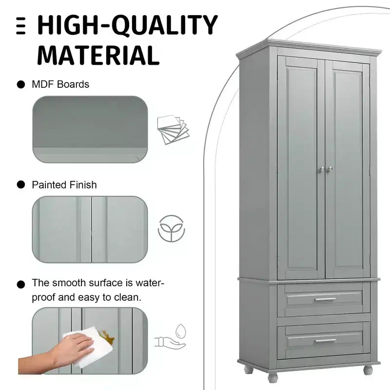 Tall Storage Cabinet with Adjustable Shelf and Two Drawers
